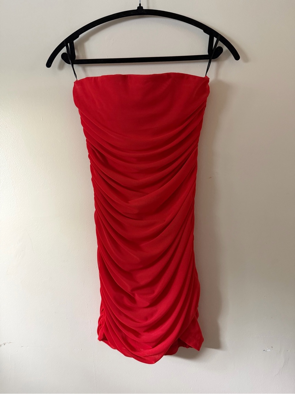 Strapless Red Ruched Bodycon Dress